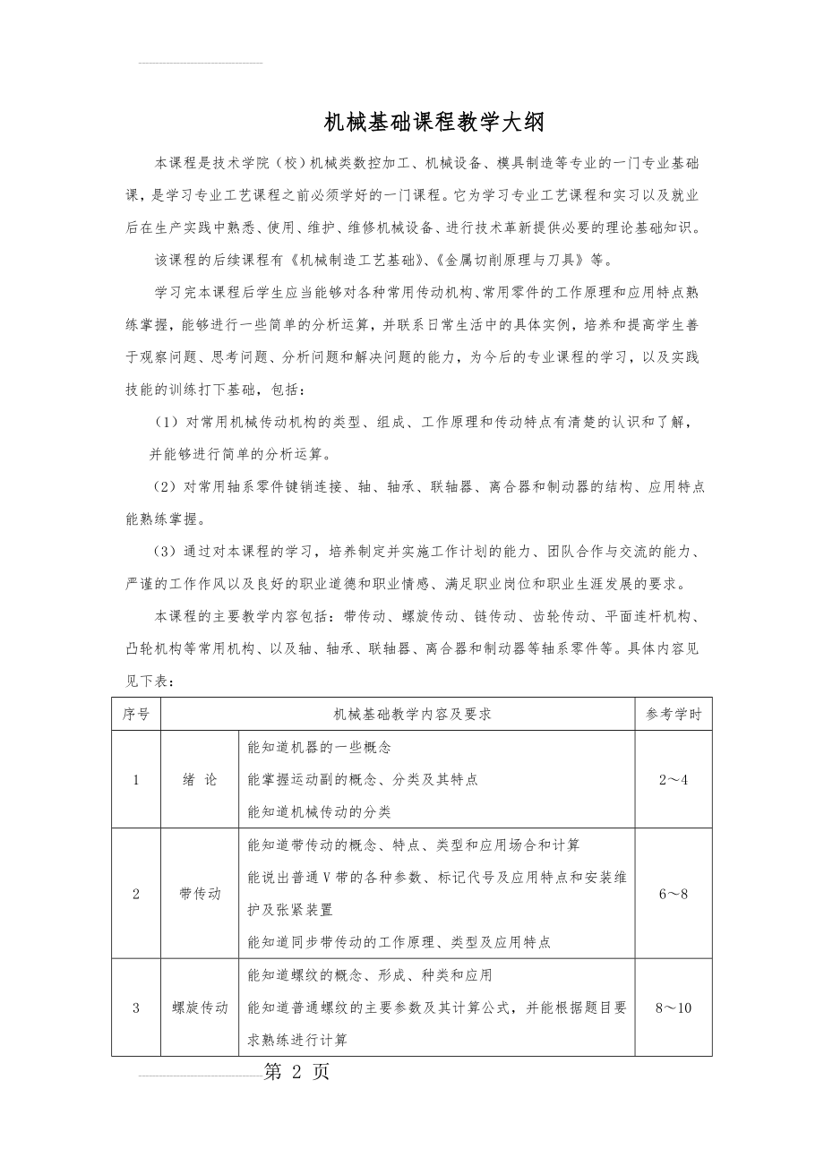 机械基础课程教学大纲(4页).doc_第2页