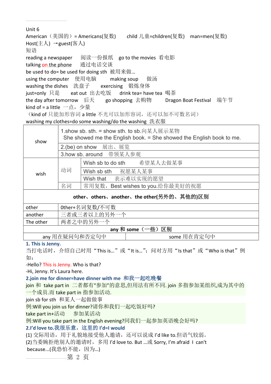 七年级下册英语第6单元知识点(3页).doc_第2页