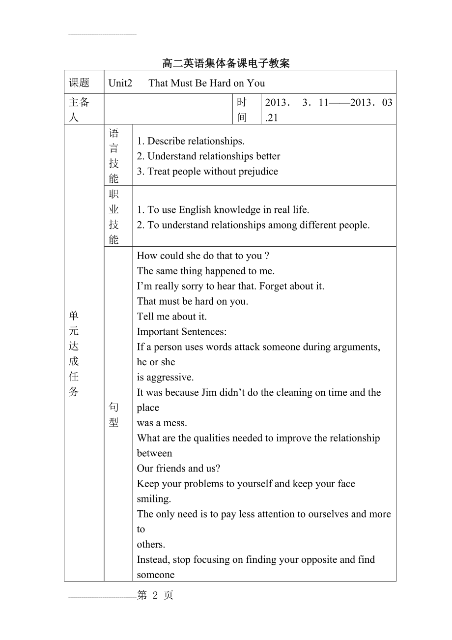 凤凰职教Unit2高二英语下集体备课电子教案全(22页).doc_第2页