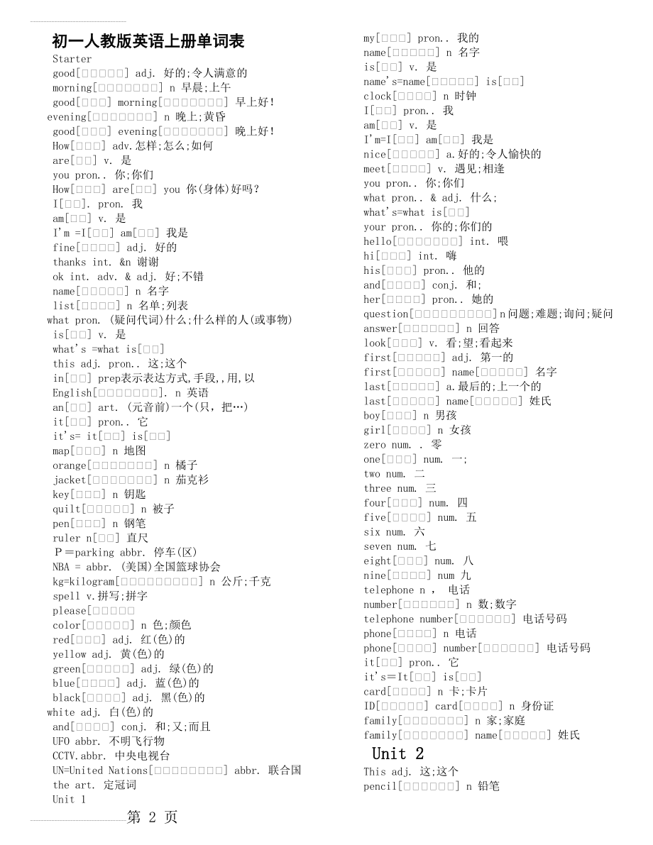 新课标英语七年级上册单词表(含音标)(7页).doc_第2页