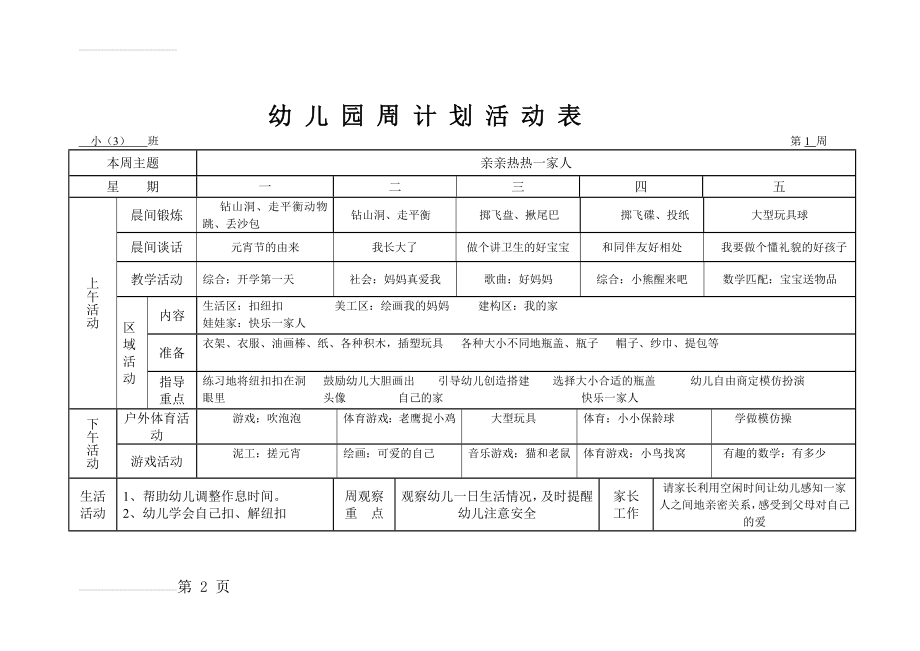 幼儿园周计划活动表(小班)(17页).doc_第2页