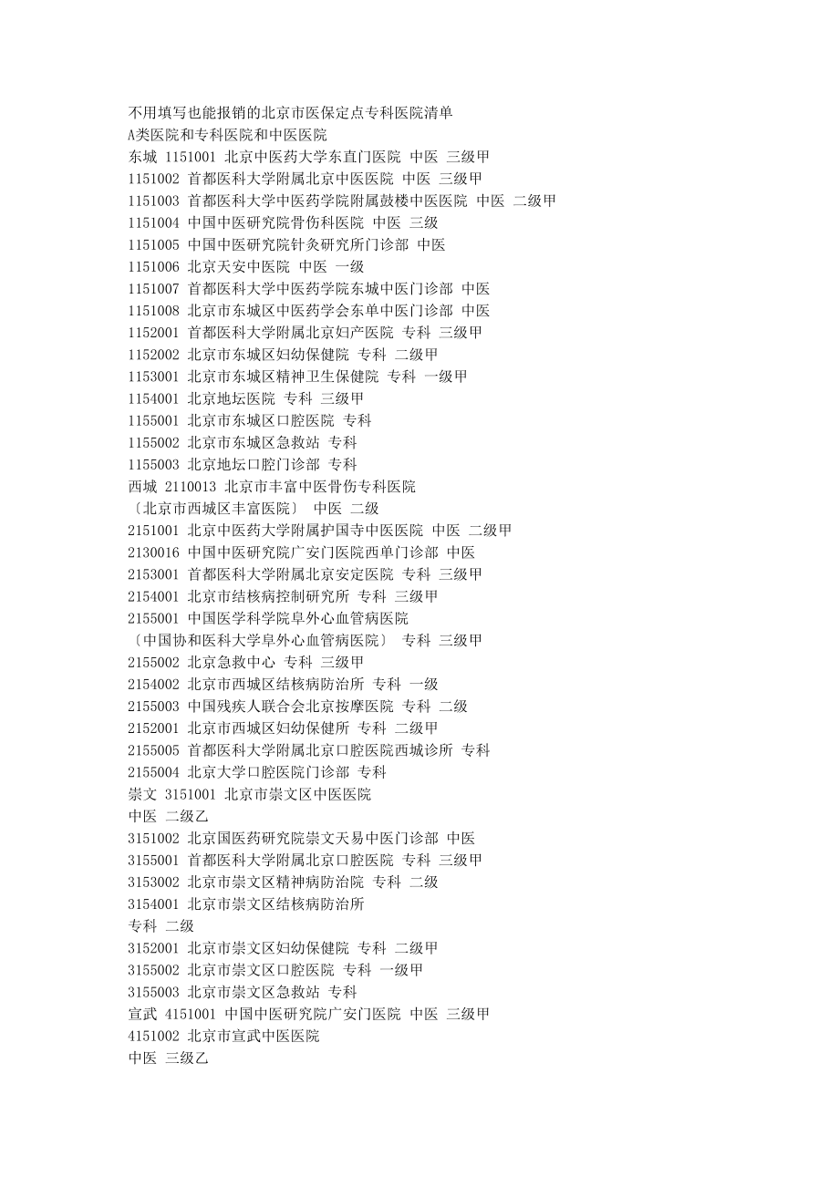 医学专题一不用填写也能报销的北京市医保定点专科医院清单.docx_第1页