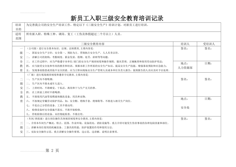 新员工入职安全教育培训记录(1)(4页).doc_第2页