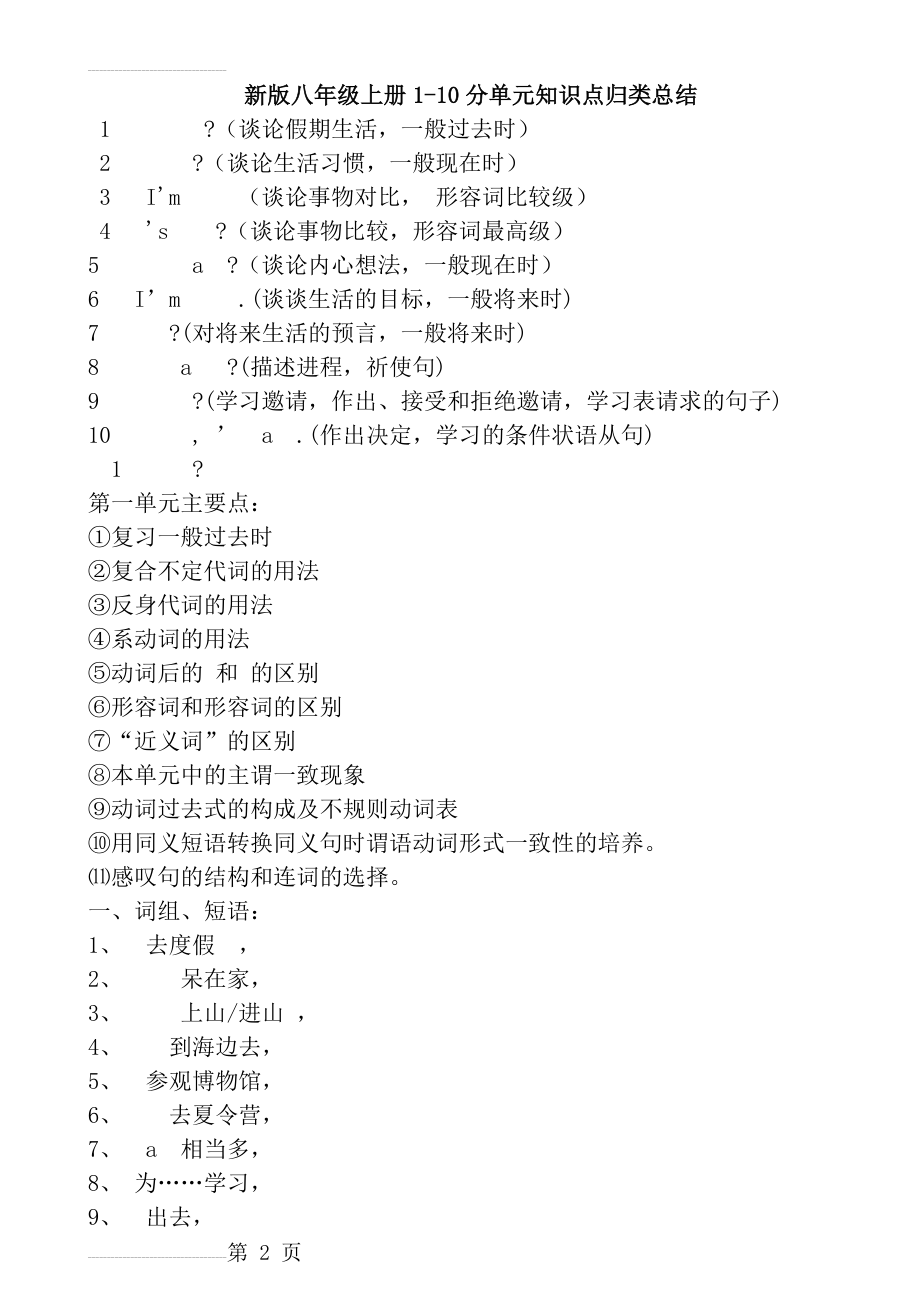 新人教版八年级英语上册各单元知识总结归纳(43页).doc_第2页