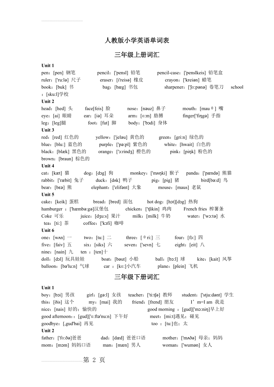 人教版小学英语三年级上下册单词表(3页).doc_第2页