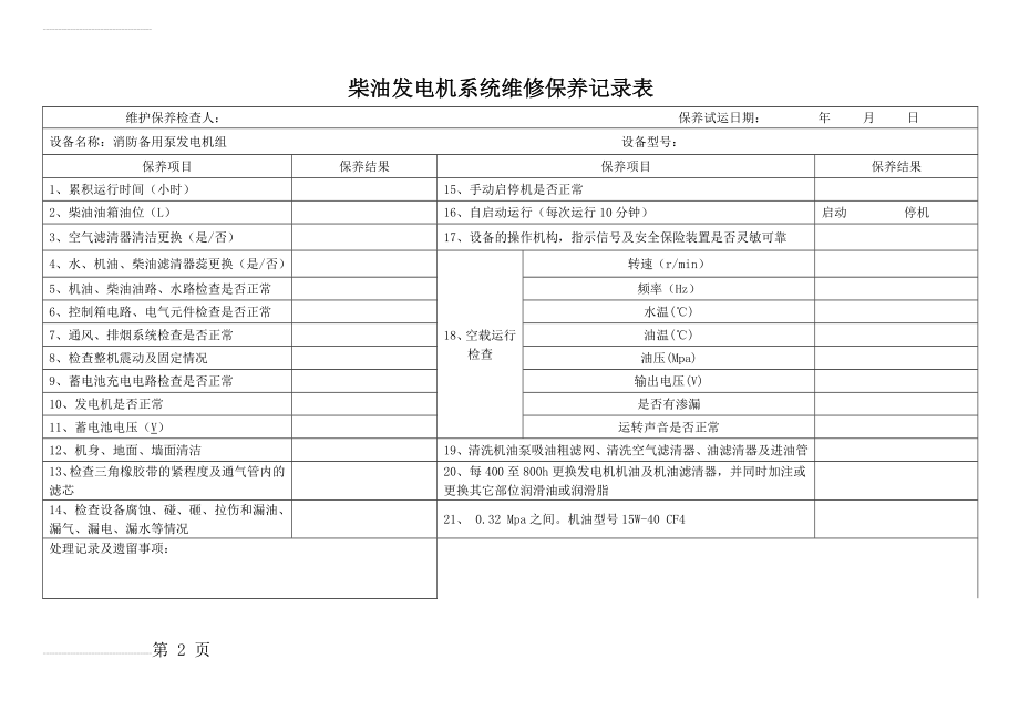 柴油发电机系统维修保养记录表(3页).doc_第2页