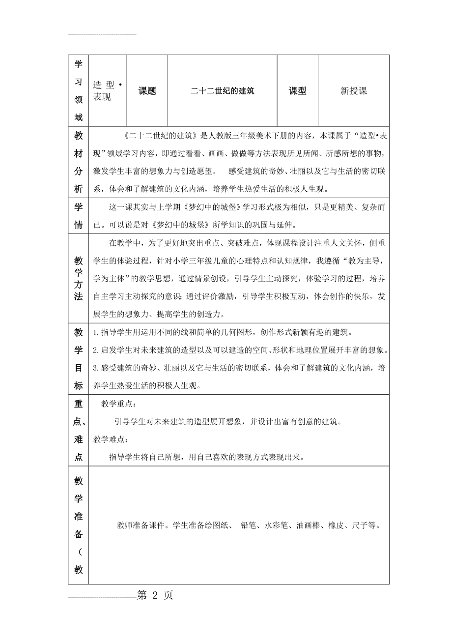 人教新课标小学三年级美术下册《二十二世纪的建筑》教案(9页).doc_第2页