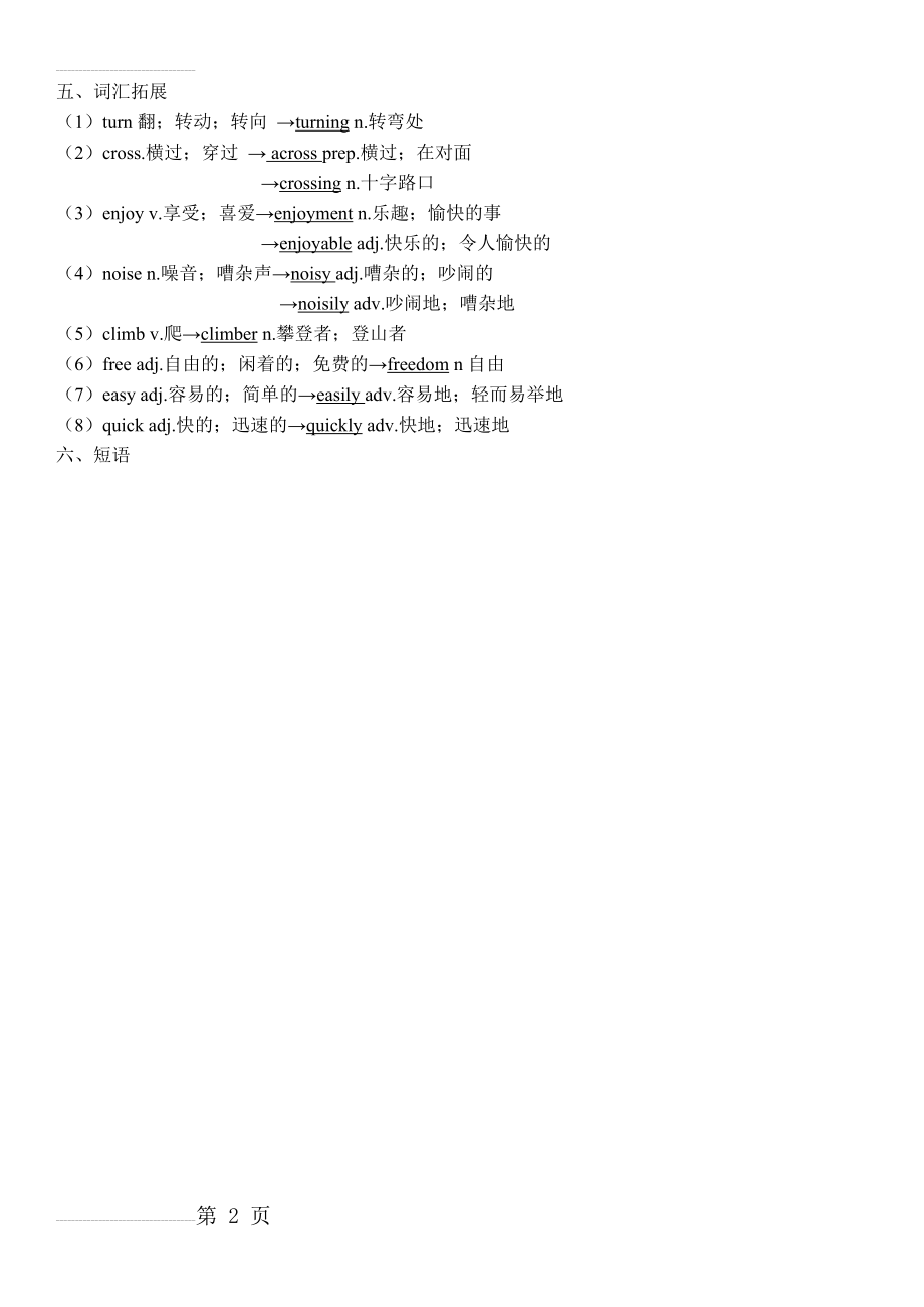 人教版七年级下册英语8单元知识点总结及练习题(10页).doc_第2页