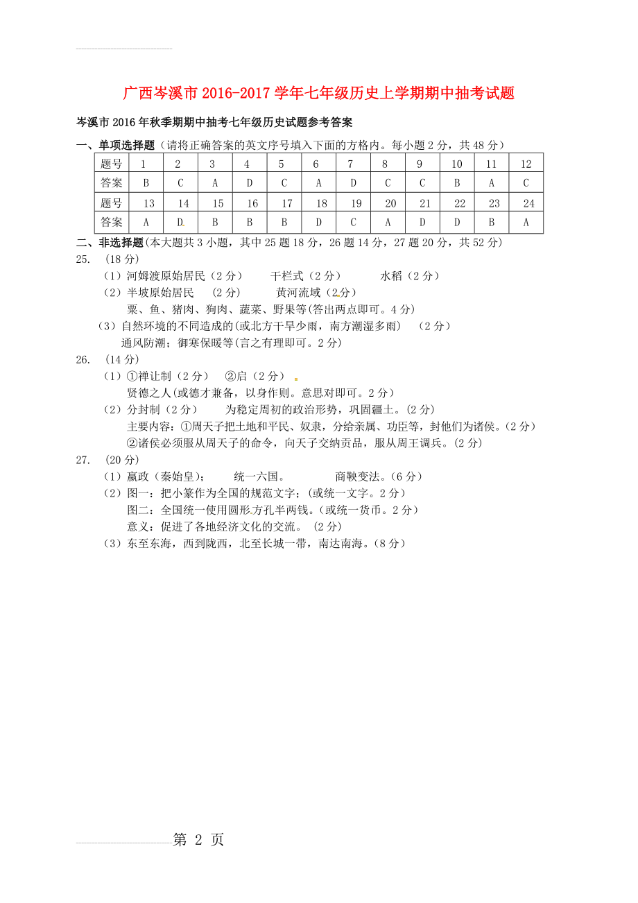 七年级历史上学期期中抽考试题（扫描版） 新人教版(2页).doc_第2页