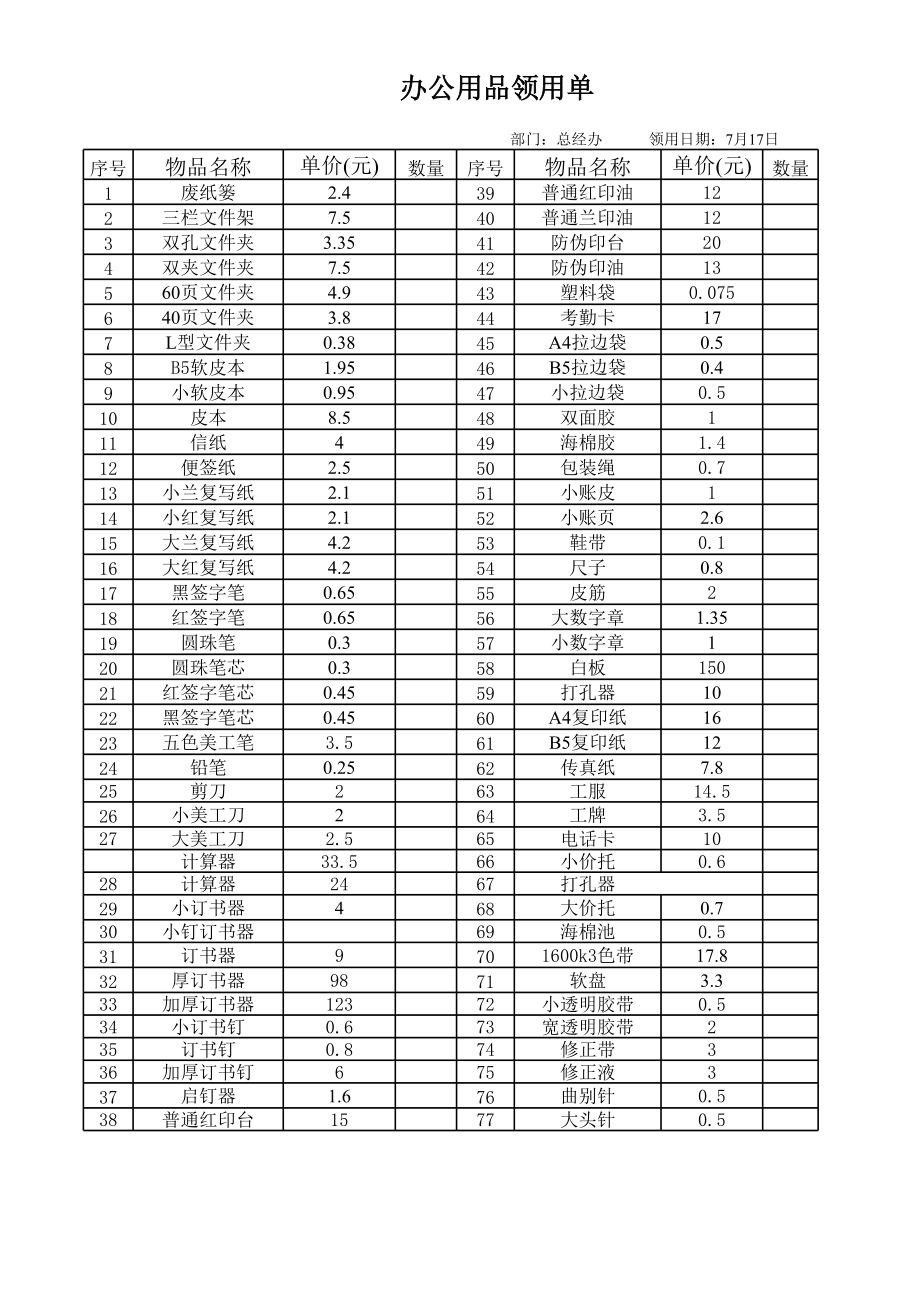 办公用品领用名细.xls_第1页