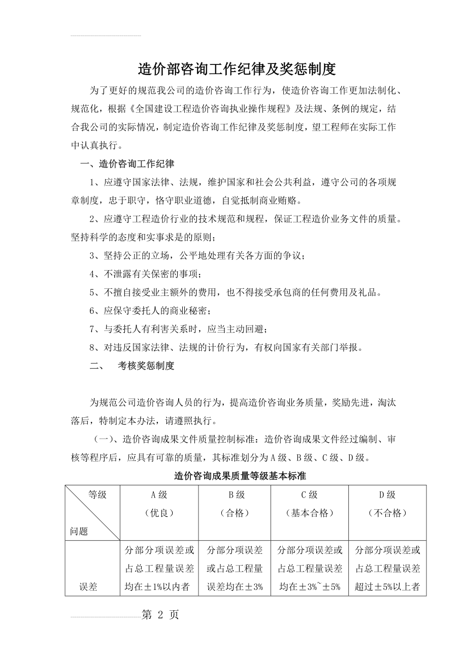 工程造价咨询工作纪律及奖惩制度(4页).doc_第2页