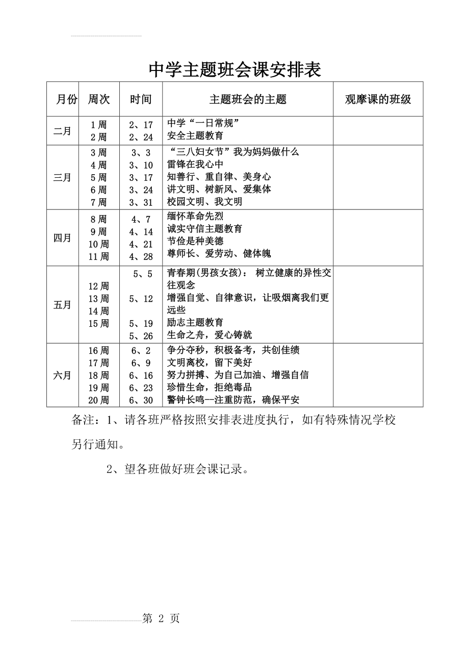 中学主题班会课安排表(2页).doc_第2页