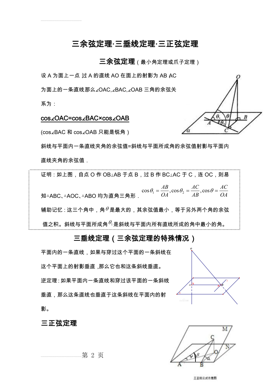 三余弦定理·三垂线定理·三正弦定理(3页).doc_第2页