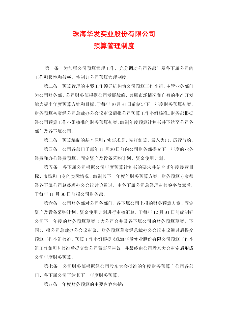 XX实业股份有限公司预算管理制度.pdf_第1页