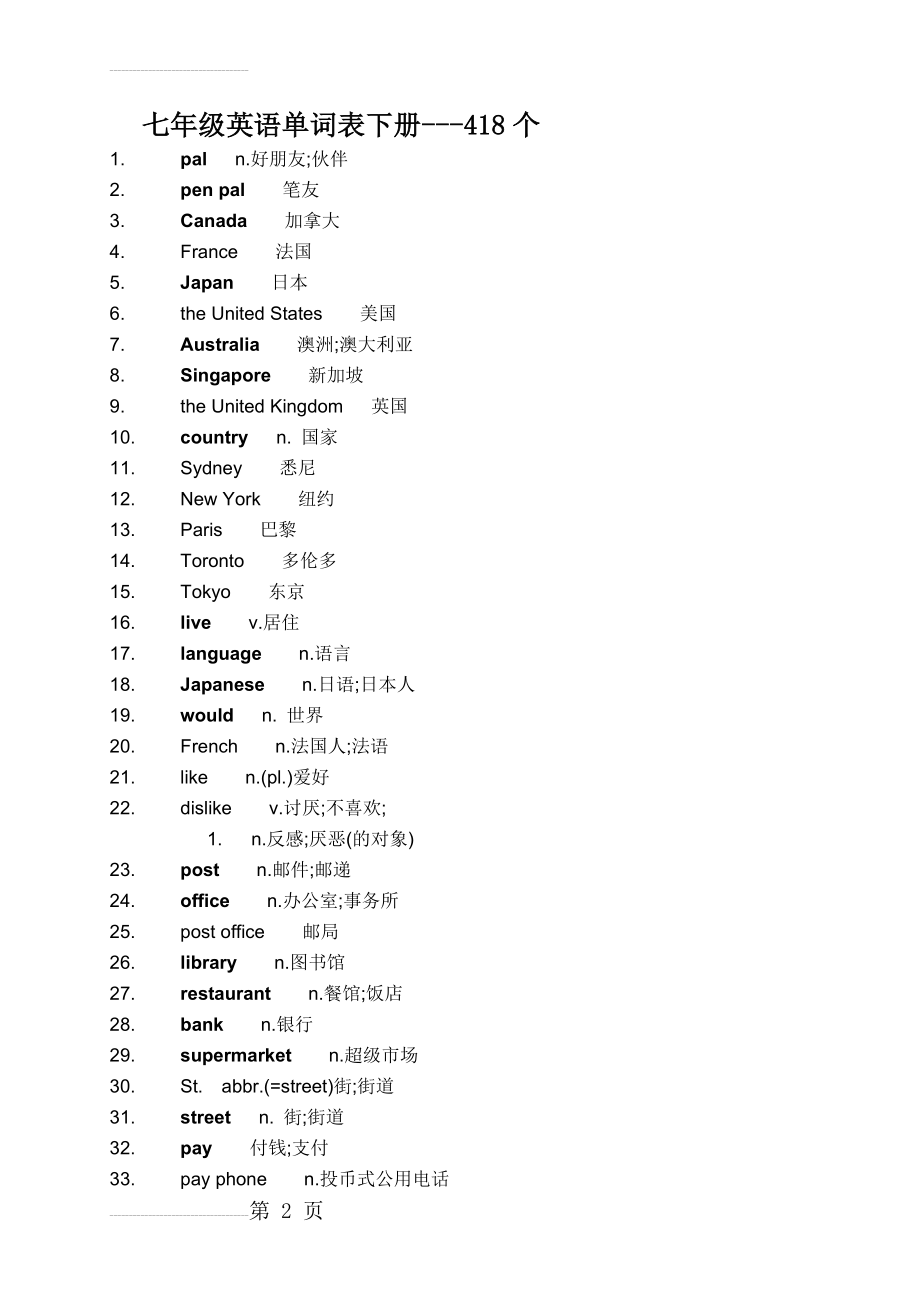 七年级下册英语单词表(人教版)---418个(13页).doc_第2页