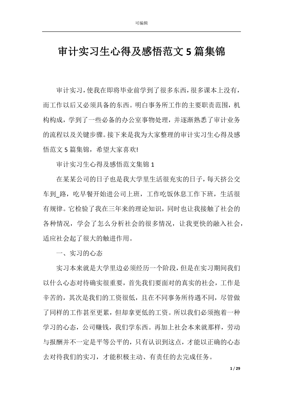 审计实习生心得及感悟范文5篇集锦.docx_第1页