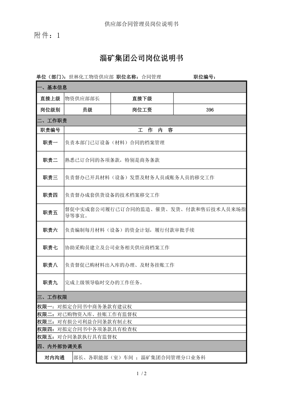 供应部合同管理员岗位说明书.doc_第1页