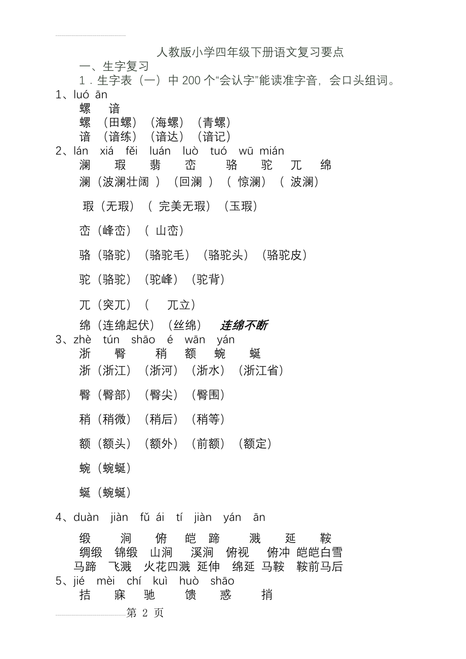 人教版小学四年级下册语文复习要点大全(65页).doc_第2页