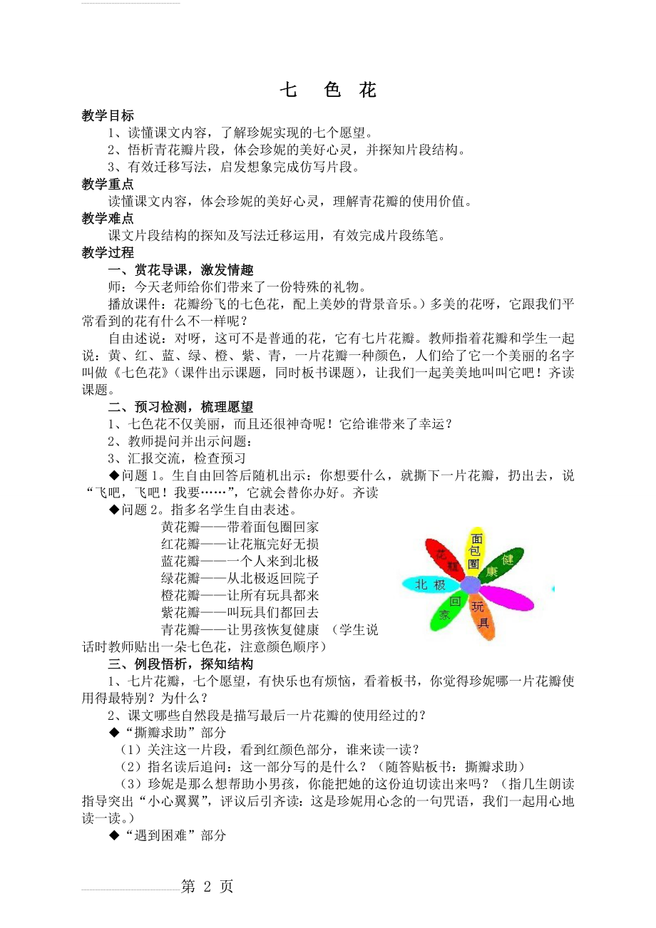 人教版小学三年级语文下册选读课《七色花》教学设计（2）(3页).doc_第2页