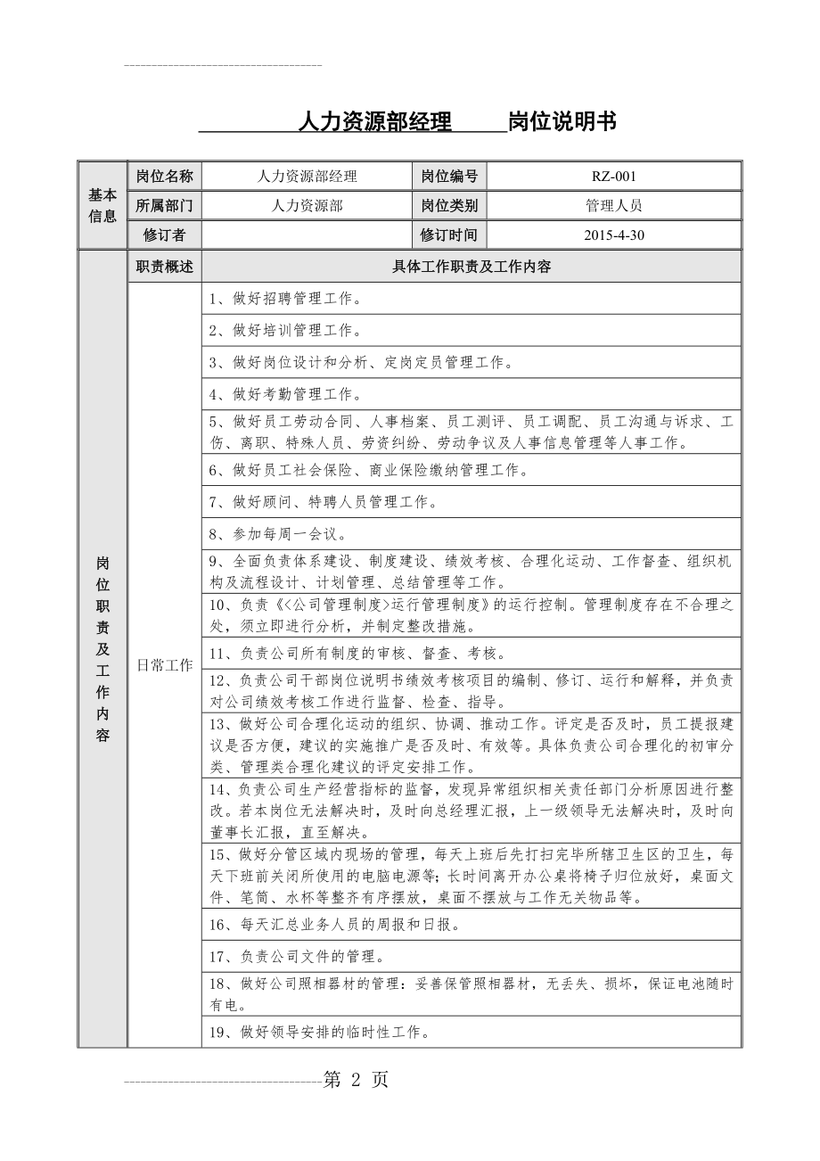 人力资源部经理岗位说明书(3页).doc_第2页