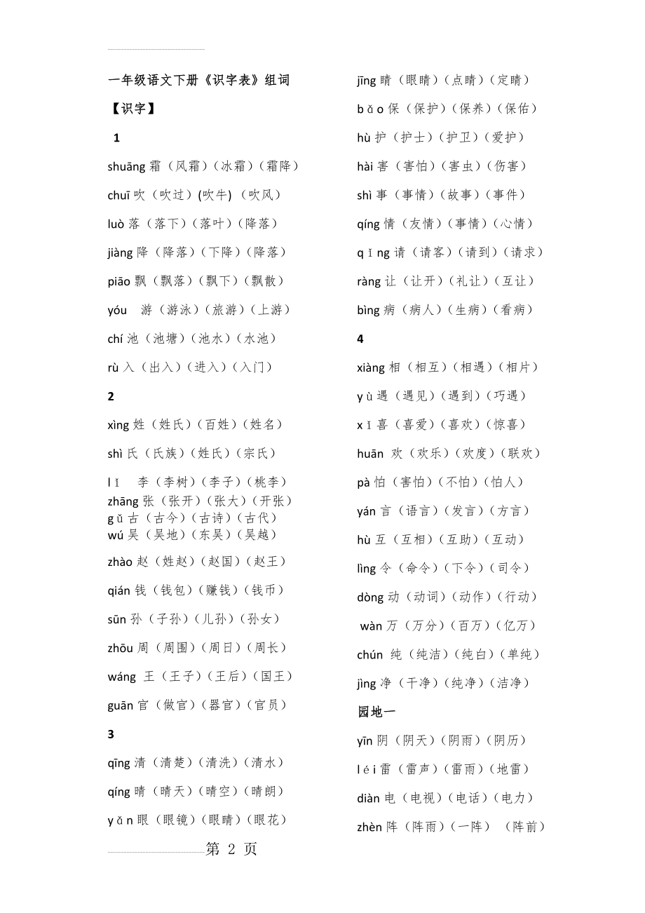 新版、人教版一年级语文下册《识字表》生字带拼音三词(10页).doc_第2页