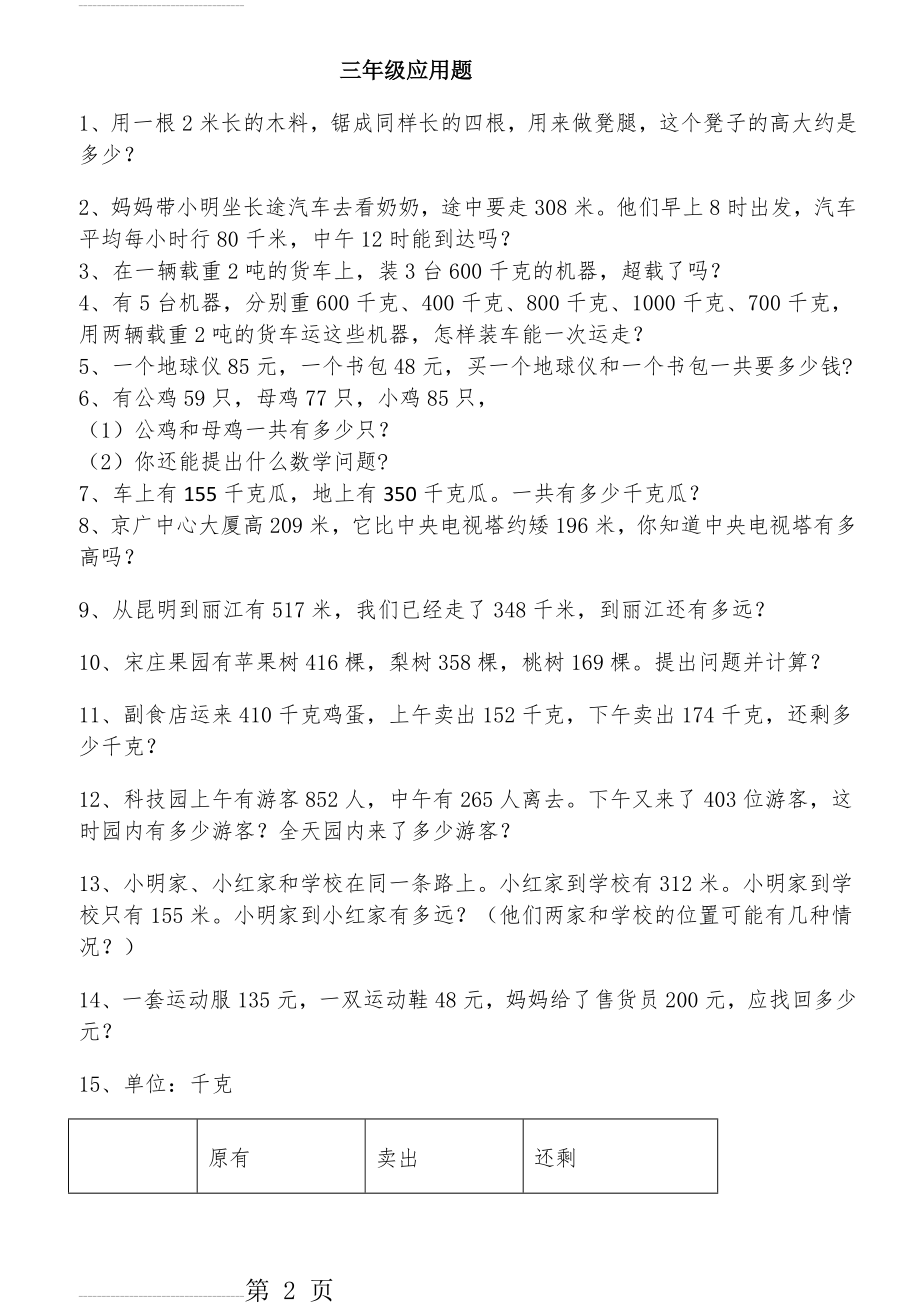 人教版小学数学三年级上册 应用题大全(8页).doc_第2页