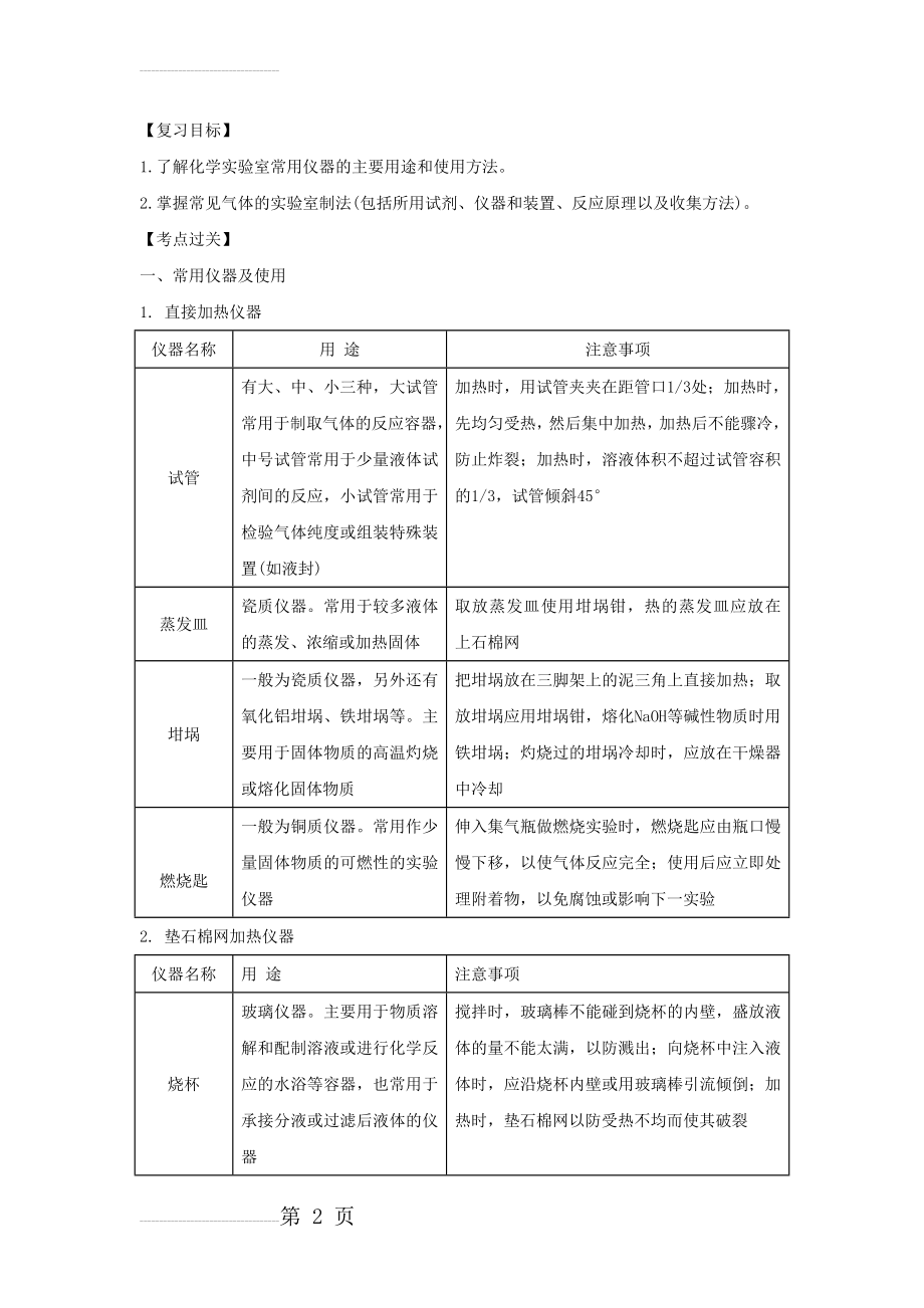 中考化学一轮考点过关化学实验基础：专题1 常用的实验仪器(15页).doc_第2页