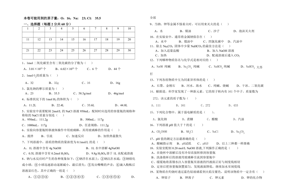 无机化学考试卷(中职)(4页).doc_第2页