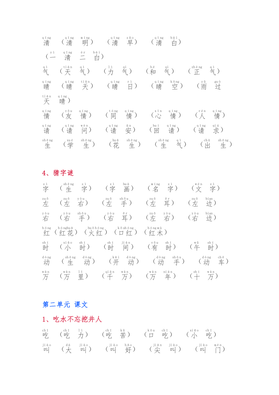 【预习】2018新部编版小学一年级下册语文生字组词(含拼音版).doc_第2页