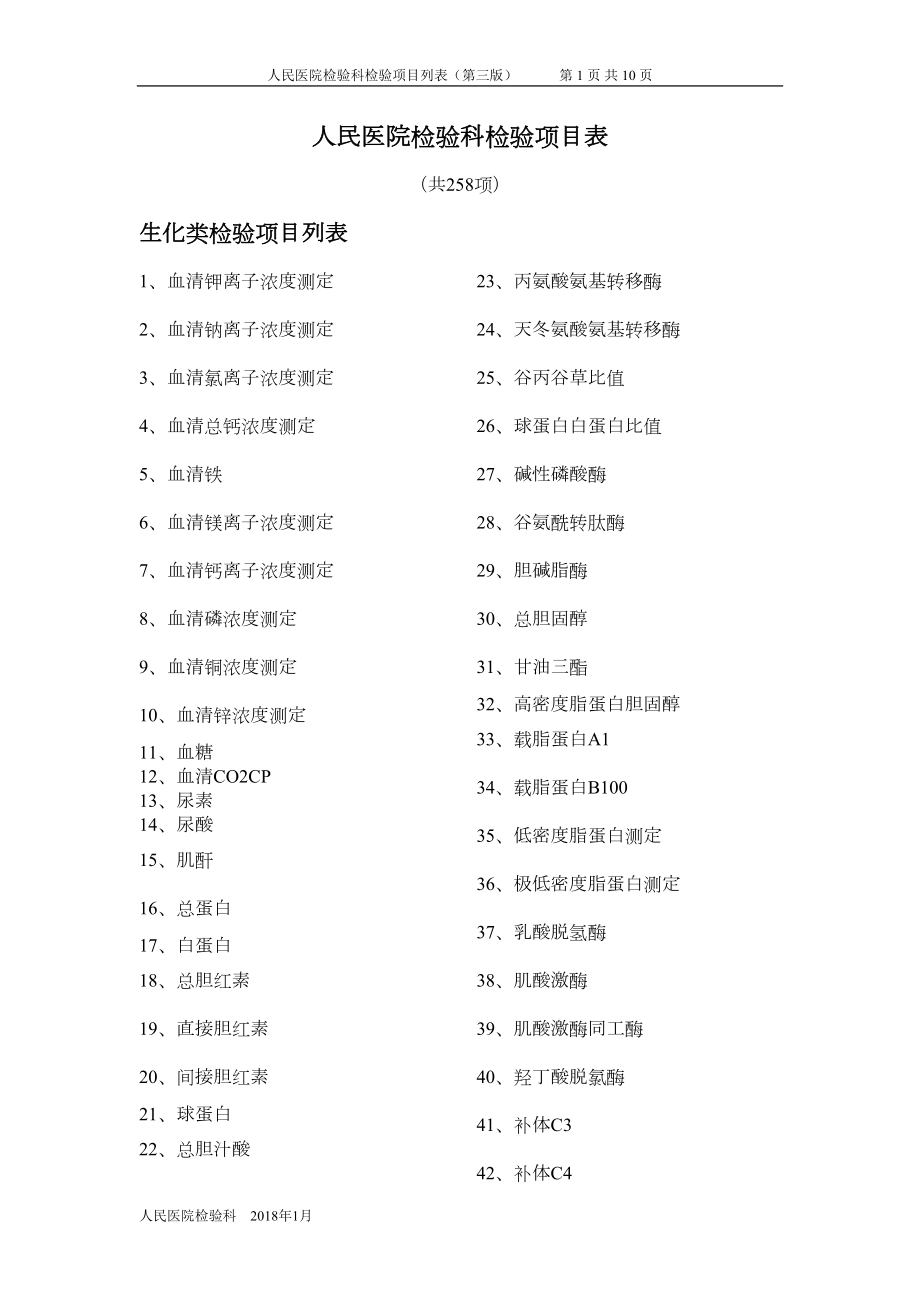 医学专题一人民医院检验科检验项目表.docx_第1页