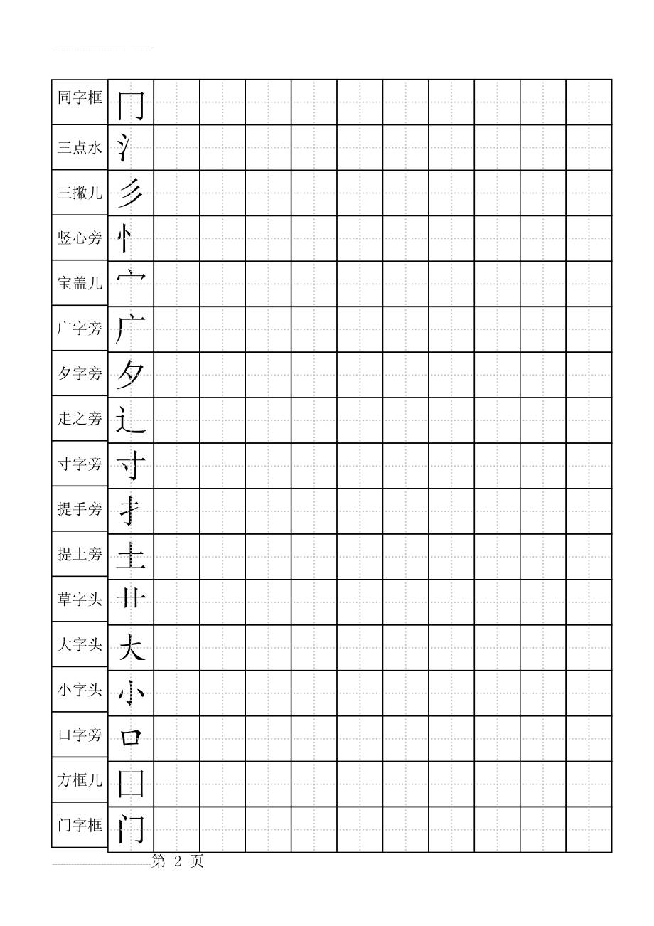 标准田字格偏旁部首儿童练字(7页).doc_第2页