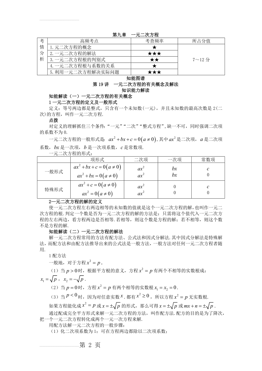 【人教版】中考数学名师课堂：第9章《一元二次方程》知识点精讲(9页).docx_第2页