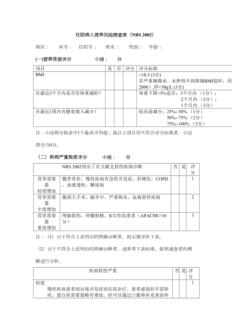 医学专题一住院病人营养风险筛查表.docx_第1页