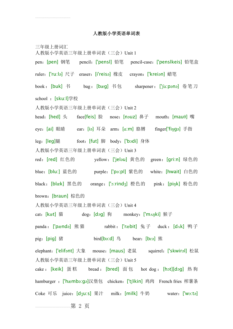 小学三年级英语单词表(18页).doc_第2页