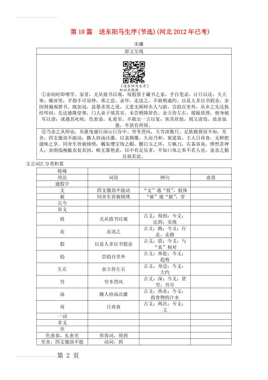 中考语文总复习 第一编 古诗文阅读梳理篇 专题二 课内20篇文言文阅读（含比较阅读）第10篇 送东阳马生序(节选)1(6页).doc_第2页