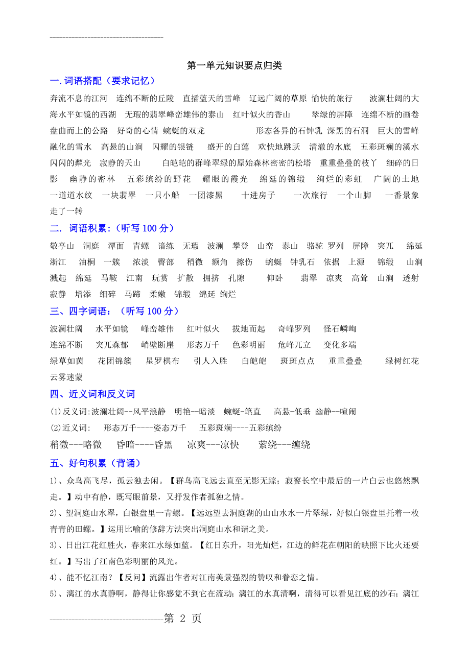 人教版四年级下册语文单元复习要点(17页).doc_第2页