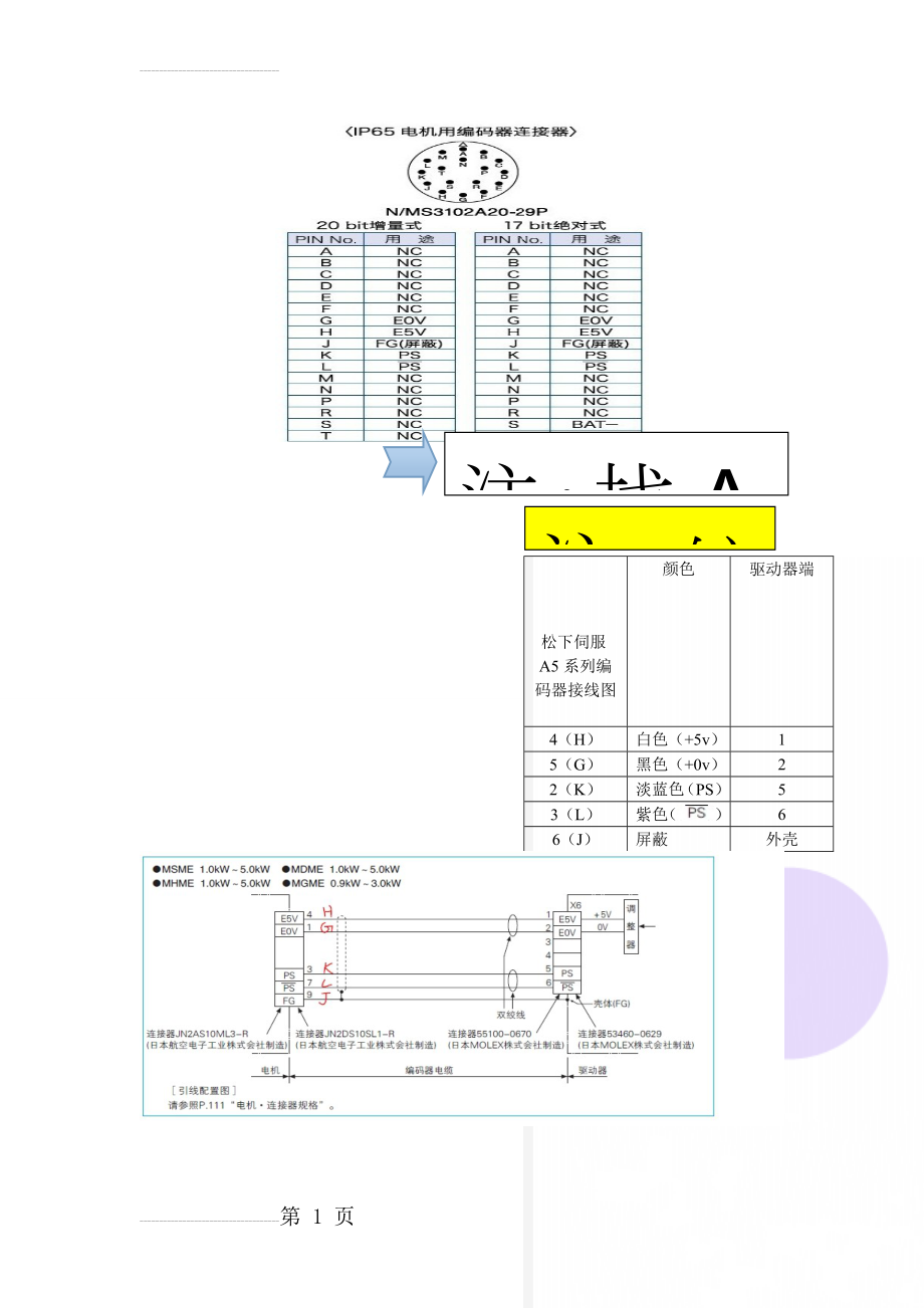 松下伺服A5系列编码器接线图(2页).doc_第1页