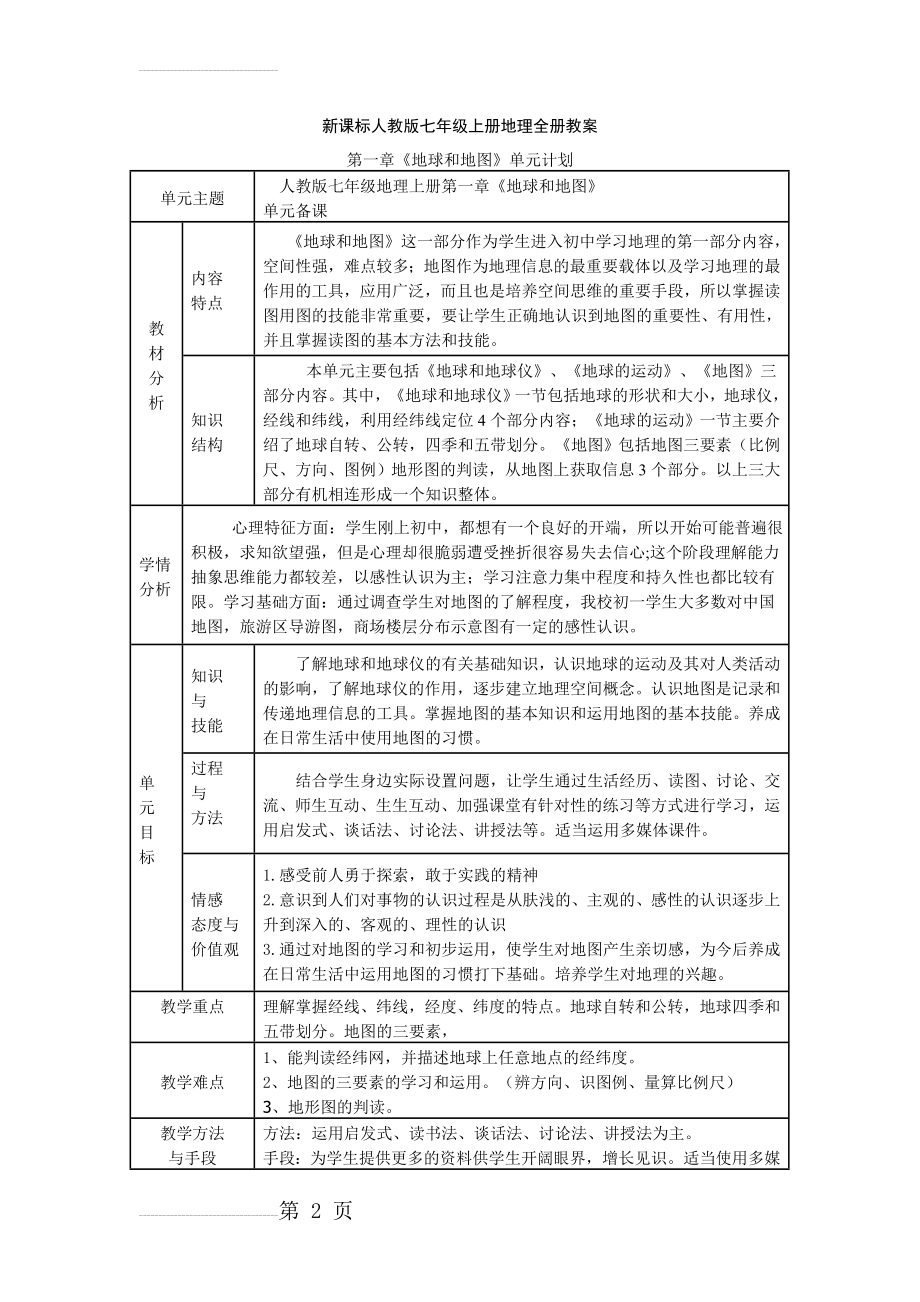 新课标人教版七年级上册地理全册教案(46页).doc_第2页