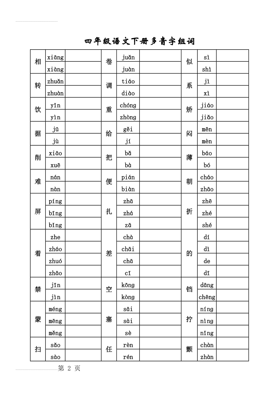 人教版 四年级语文下册多音字组词 练习(5页).doc_第2页