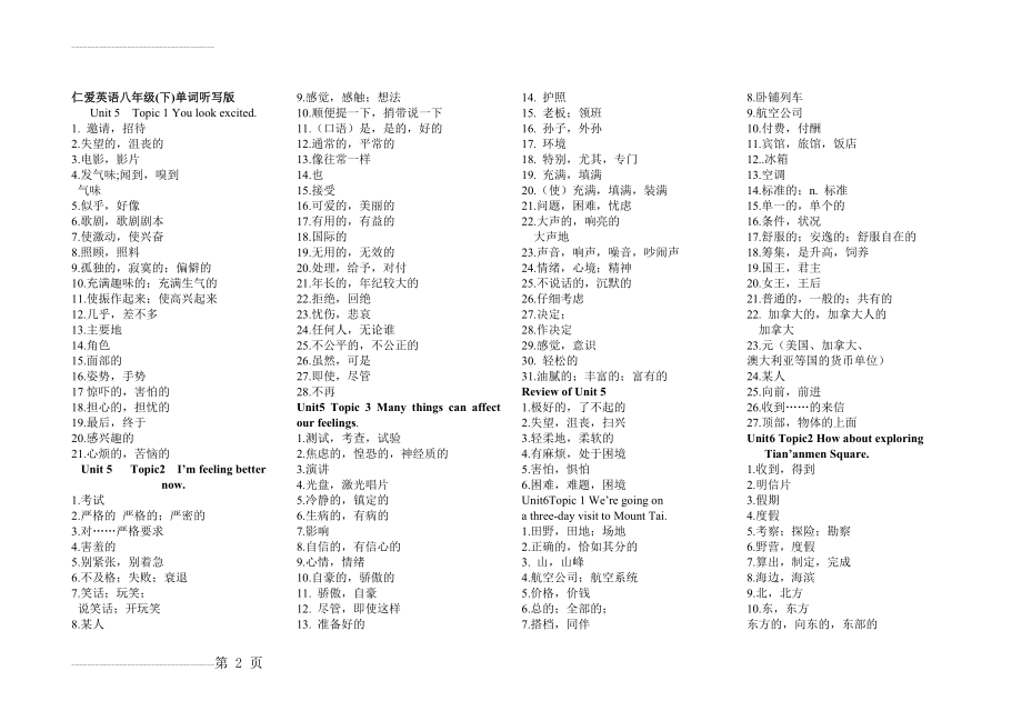 仁爱英语八年级下册单词听写版(5页).doc_第2页