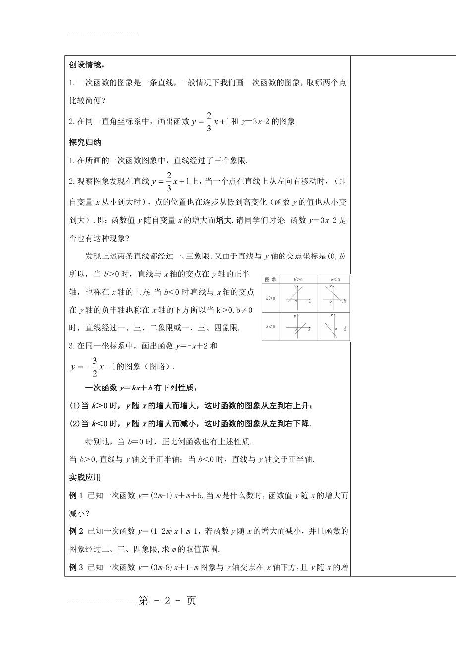 华师大版八年级数学下册《17.3 一次函数（四）》教案(4页).doc_第2页