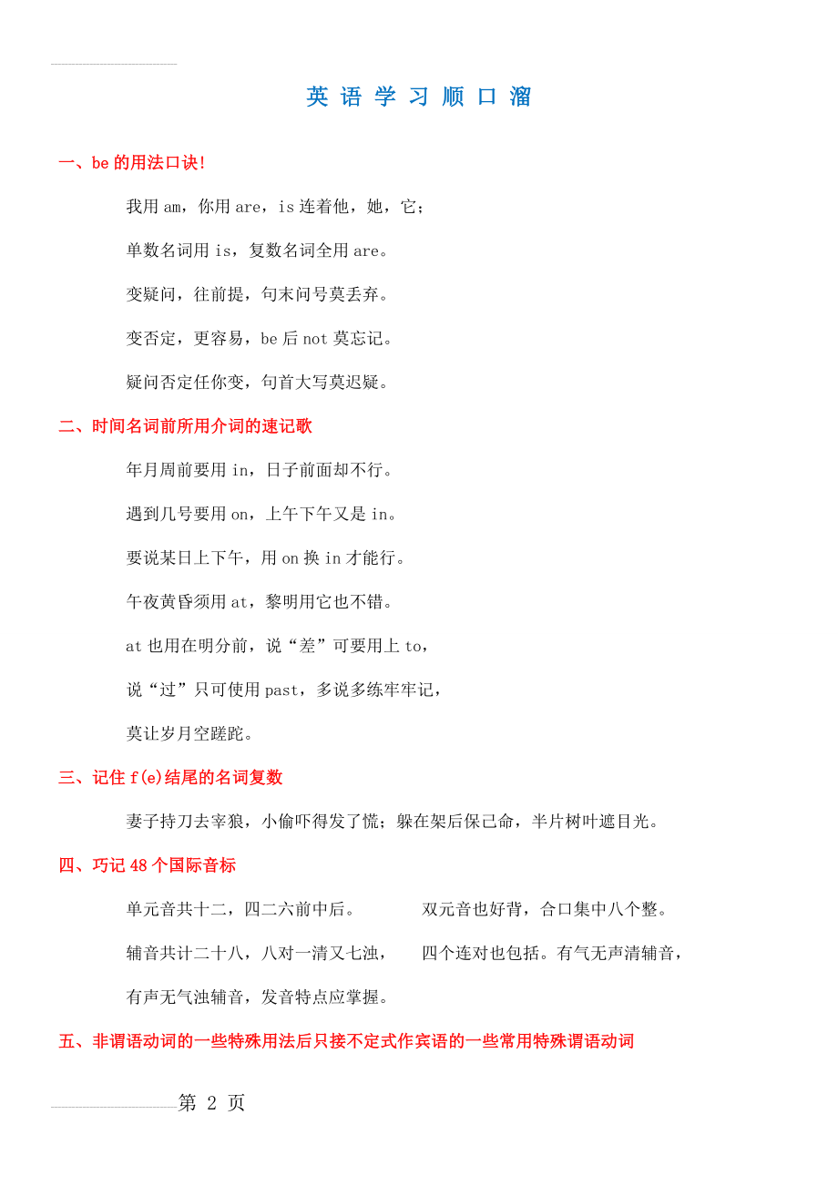 小学英语语法学习顺口溜(三年级)(12页).doc_第2页