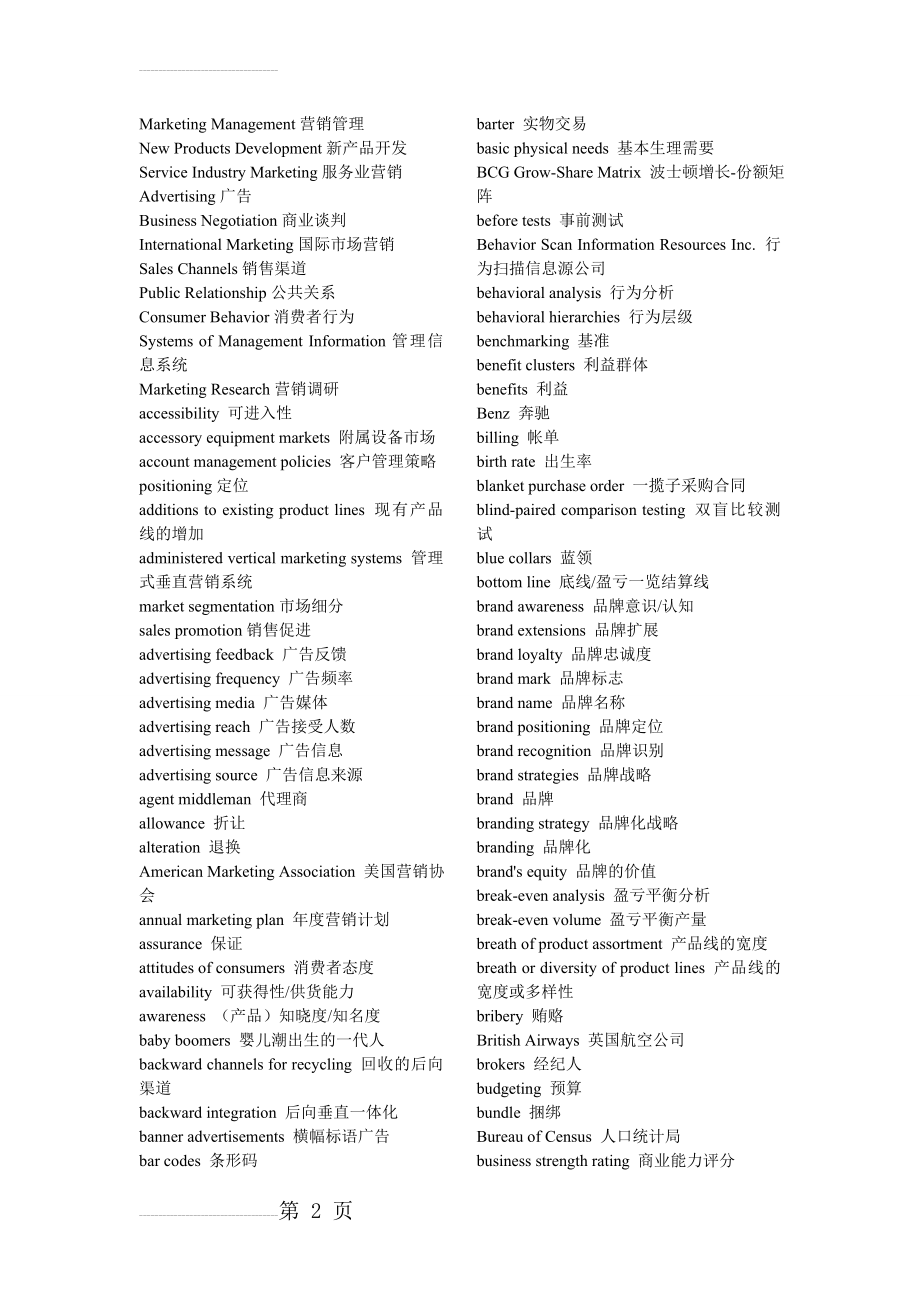 市场营销专业英语单词完整(16页).doc_第2页