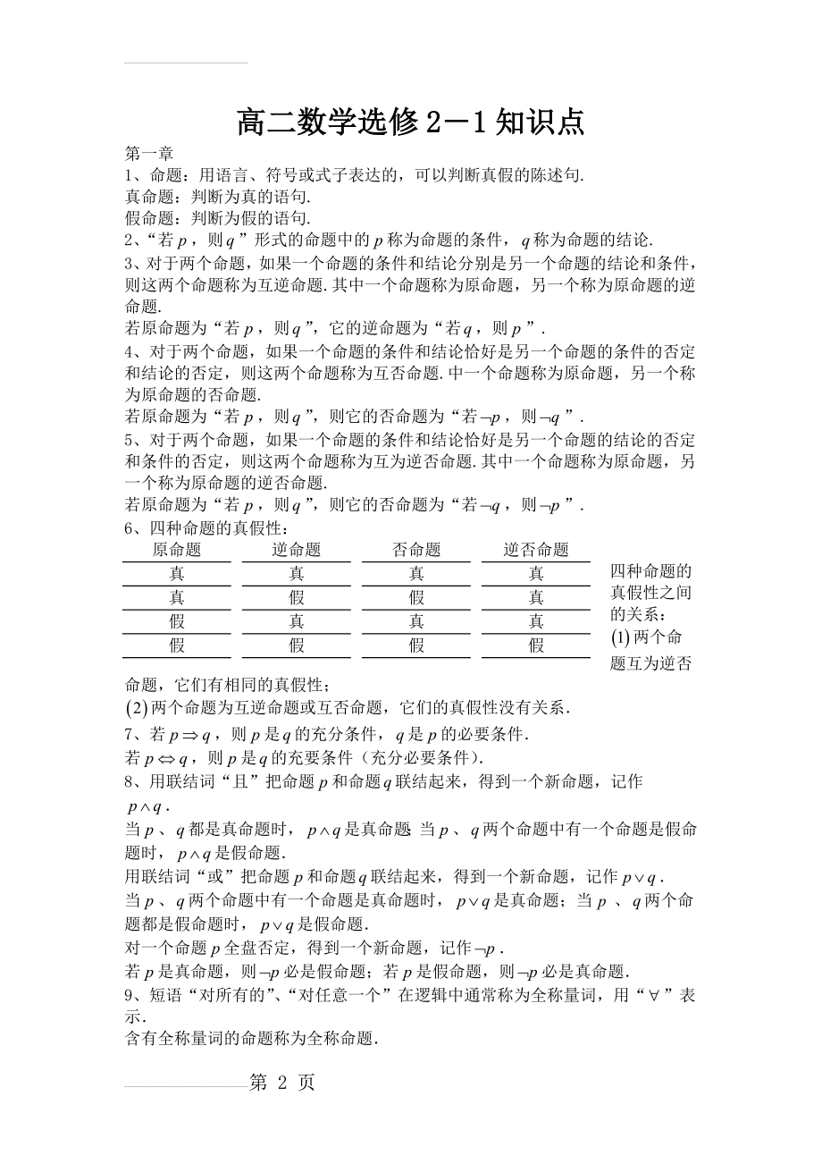 高中数学选修2-1知识点总结(9页).doc_第2页