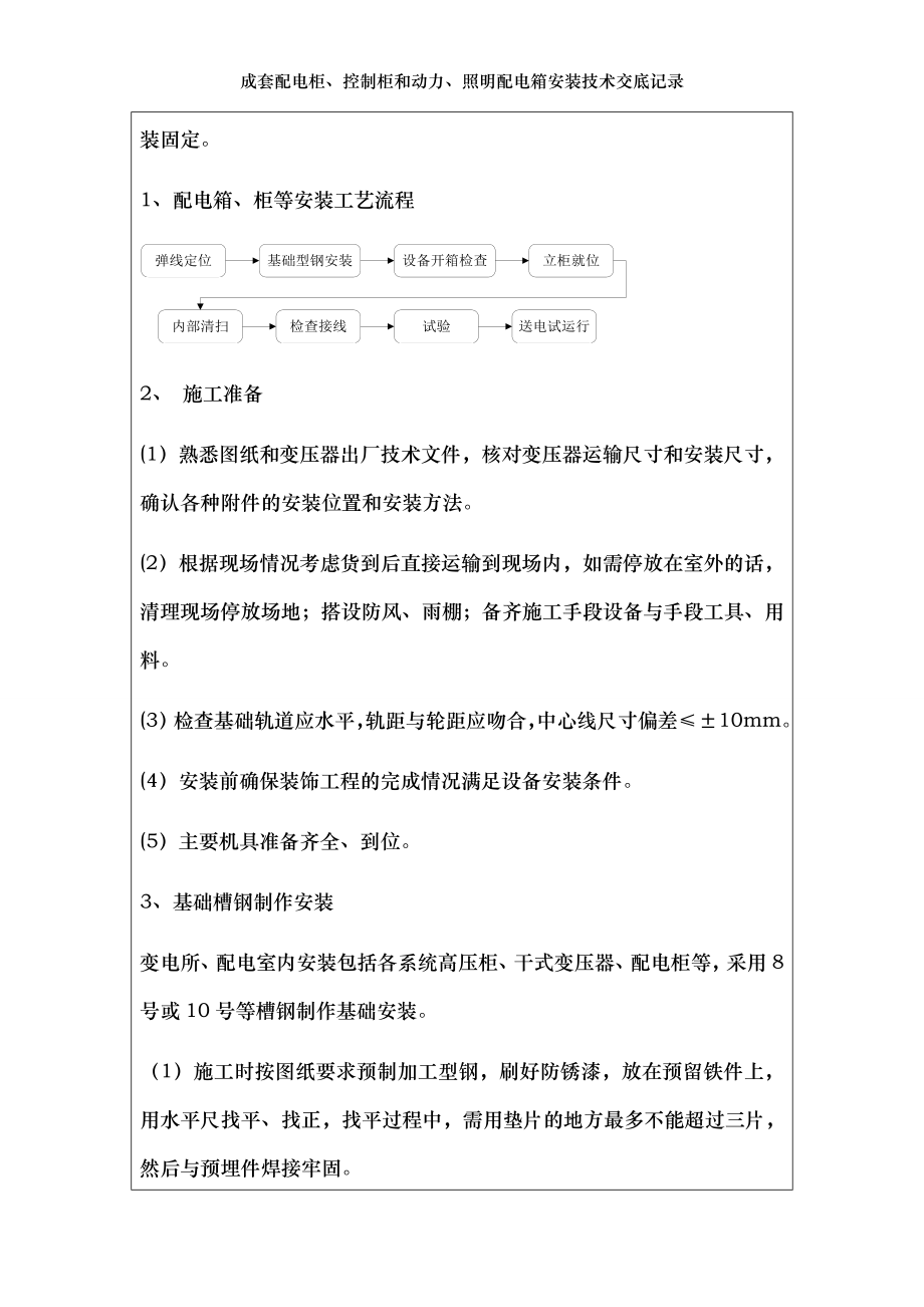 成套配电柜、控制柜和动力、照明配电箱安装技术交底记录.doc_第2页