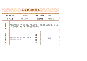 人力资源部HR人事表格人员调职申请书.xlsx