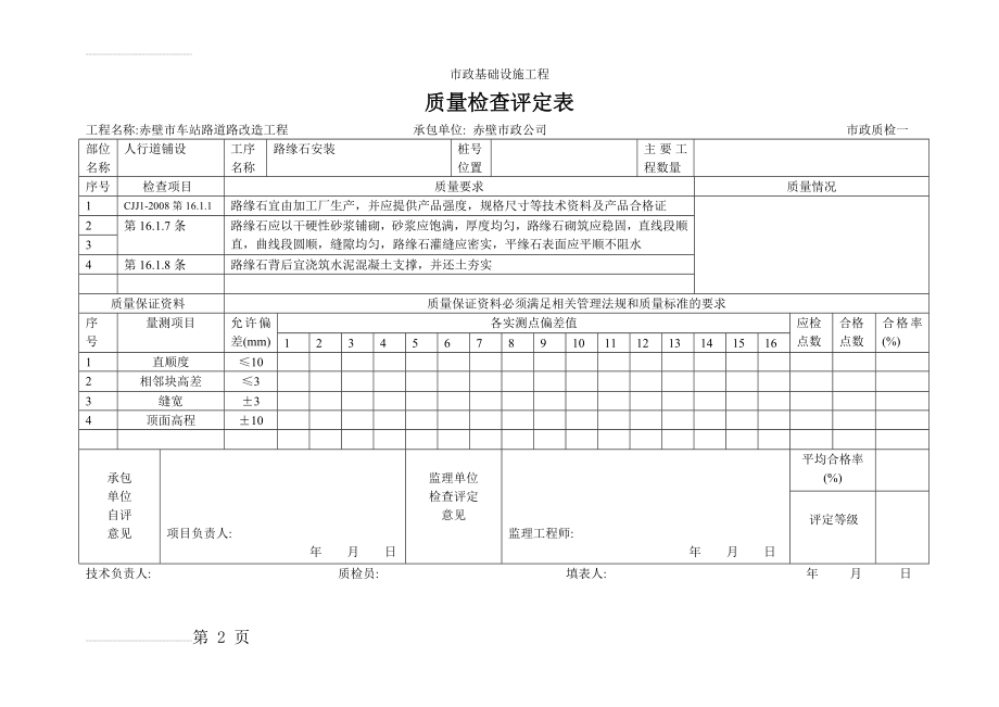 质量检查评定表(路缘石)(2页).doc_第2页