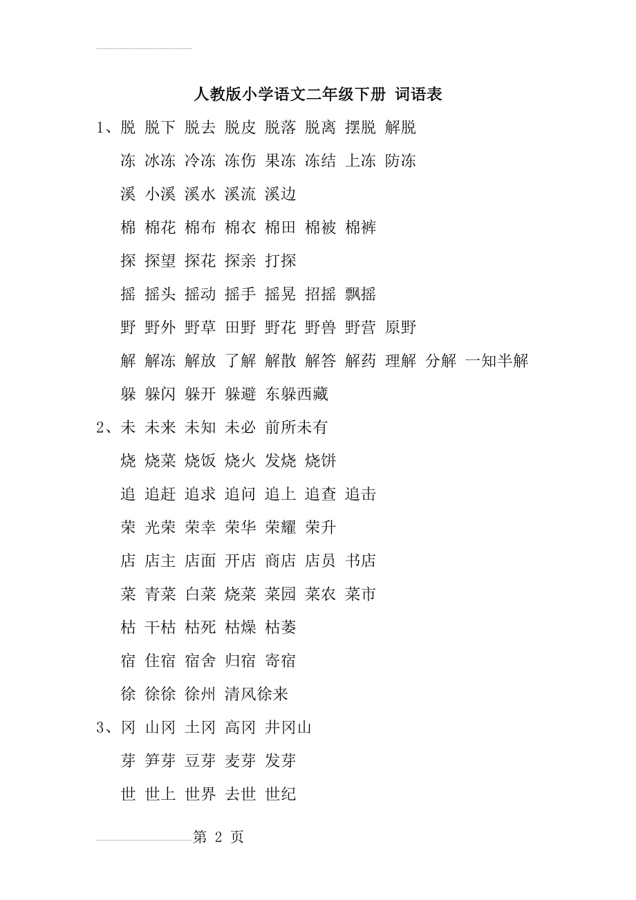 小学语文 人教版 二年级下册 词语表(15页).doc_第2页