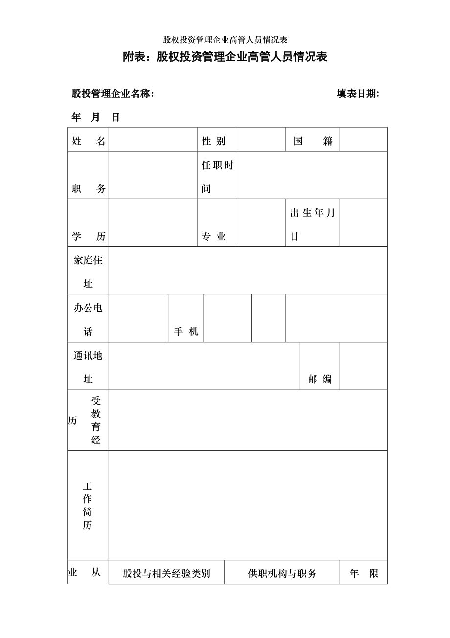 股权投资管理企业高管人员情况表.doc_第1页