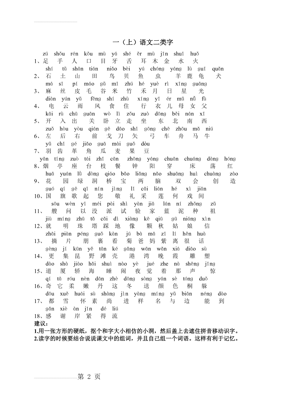 小学一年级上册语文二类字(2页).doc_第2页